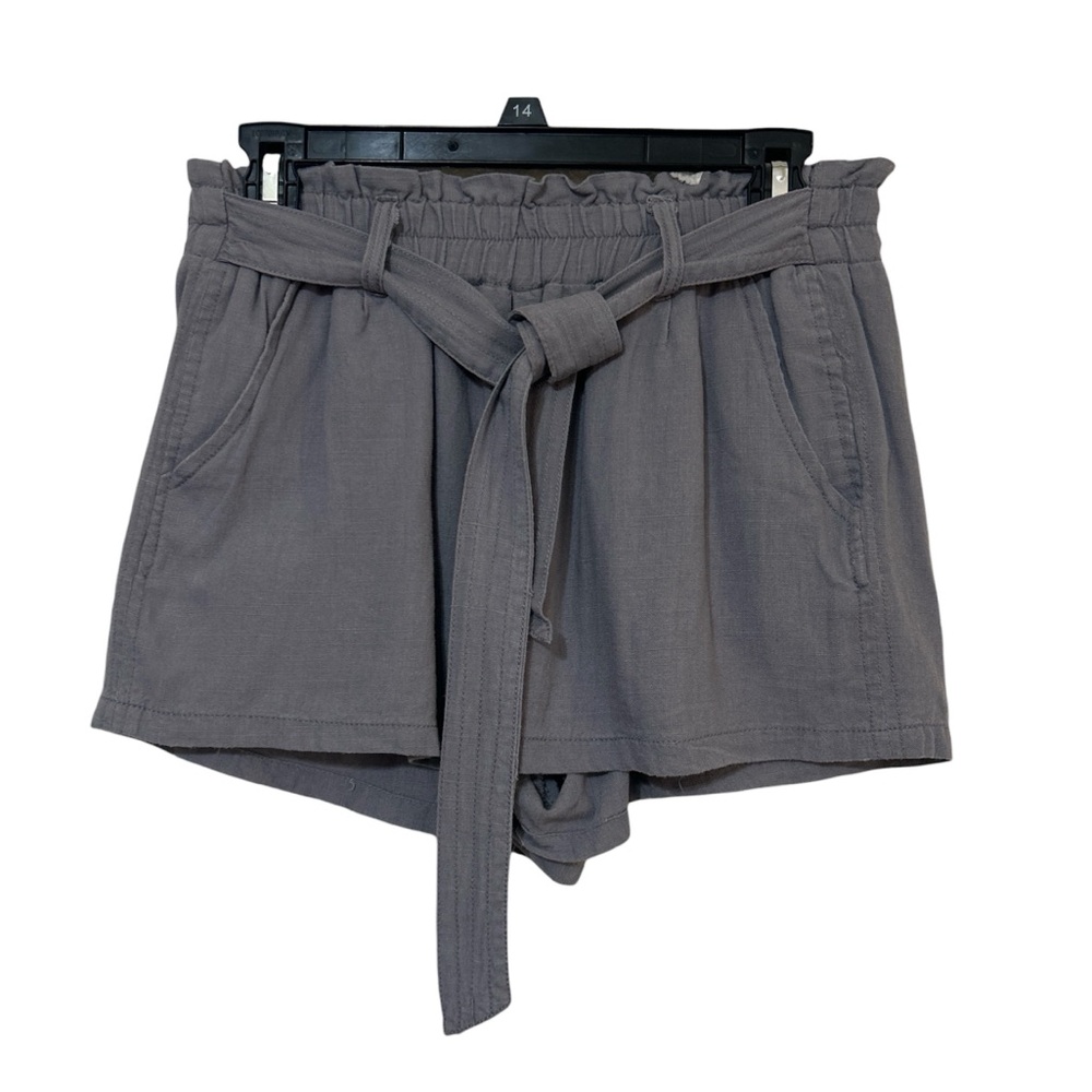 April Kiss Grey Linen Blend Paperbag Waist Tie Front Shorts Size Medium